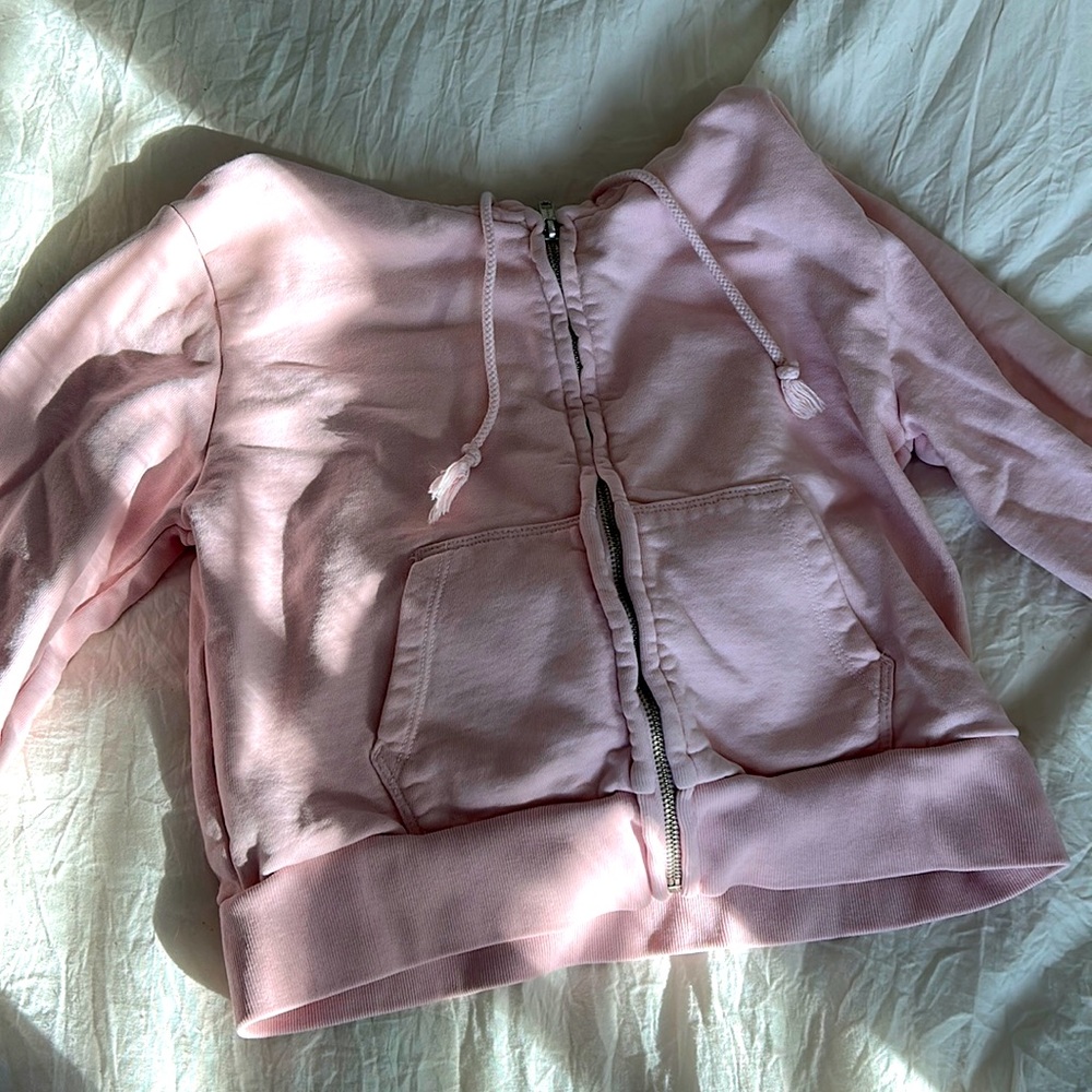 Brandy Melville Crystal Hoodie baby pink zip up
